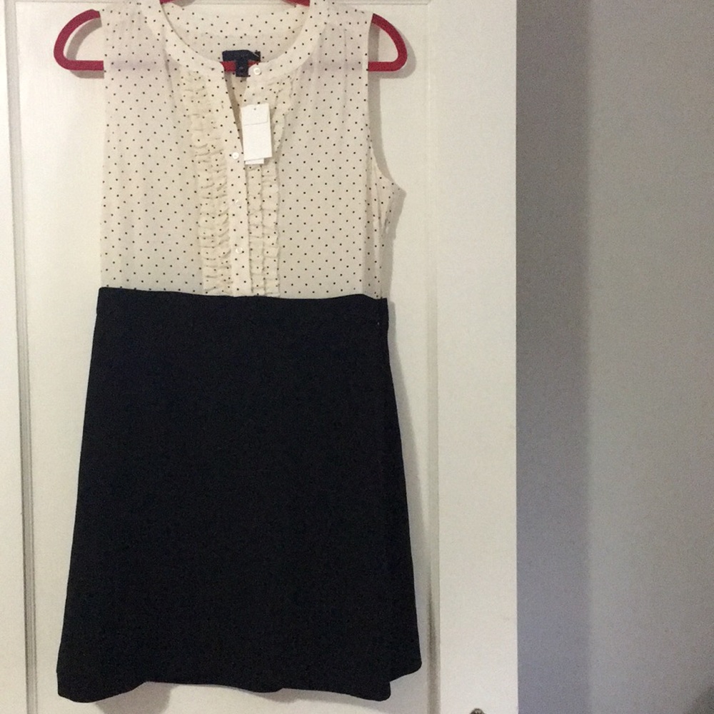 One piece polka dot and black shirt dress J Crew